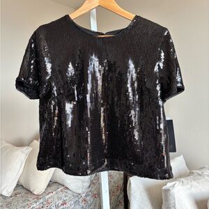 Muse Charcoal Gray Sequin Top
